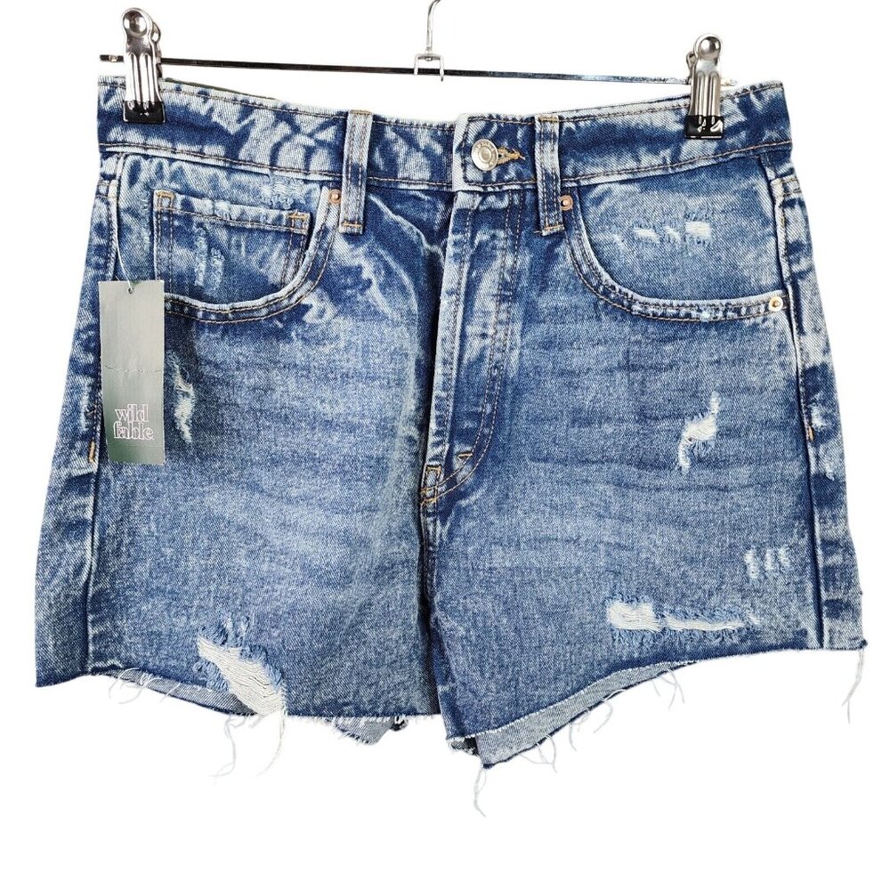 Womens Wild Fable Blue Denim Shorts Hi Rise Cut Off Distressed Size 4